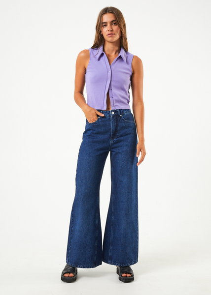 Gigi - Women's Hemp Denim Flared Jeans - Worn Blue - Afends AU.