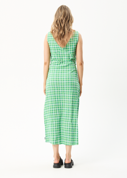 Afends Womens Tully - Hemp Ribbed Check Mini Dress - Forest Check