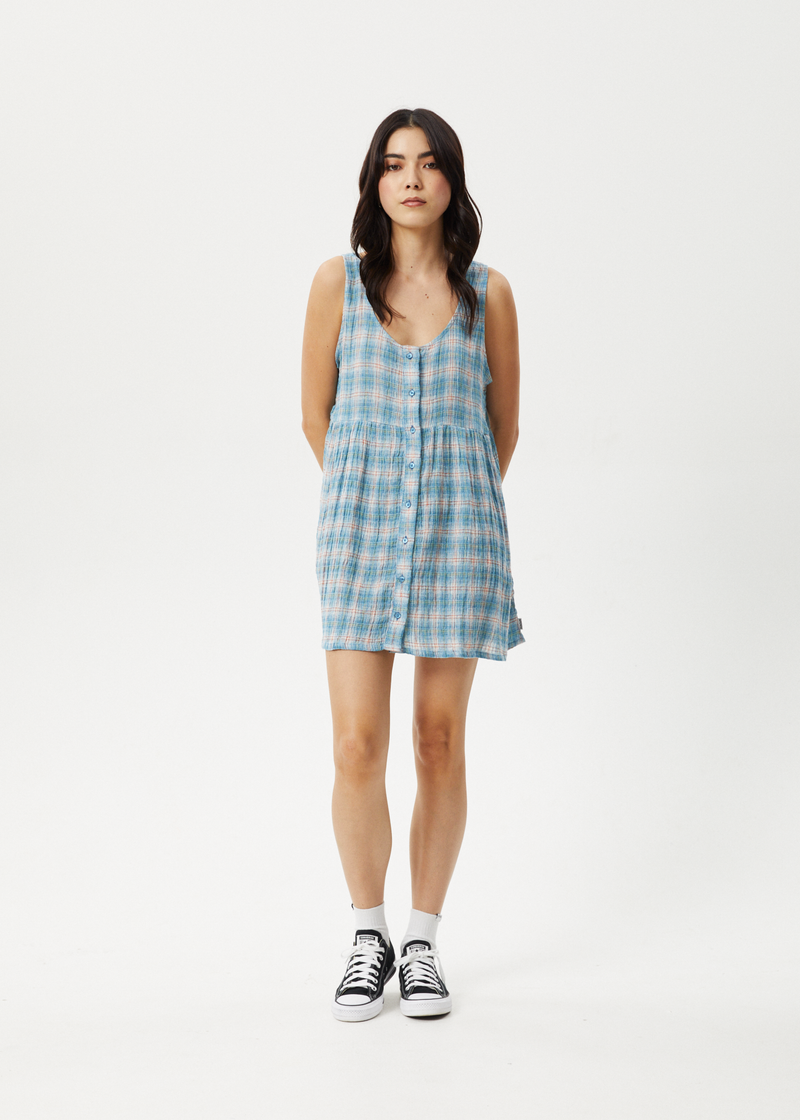 Afends Womens Position - Seer Sucker Check Dress - Lake Check