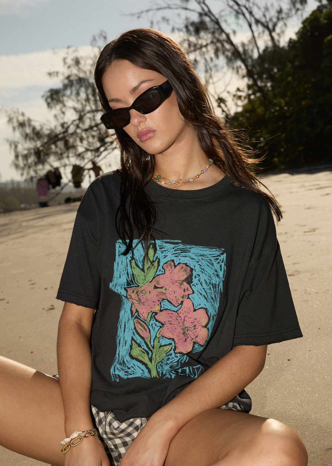 AFENDS Womens Still Life - Oversized Tee - Stone Black - Sustainable Clothing - Streetwear