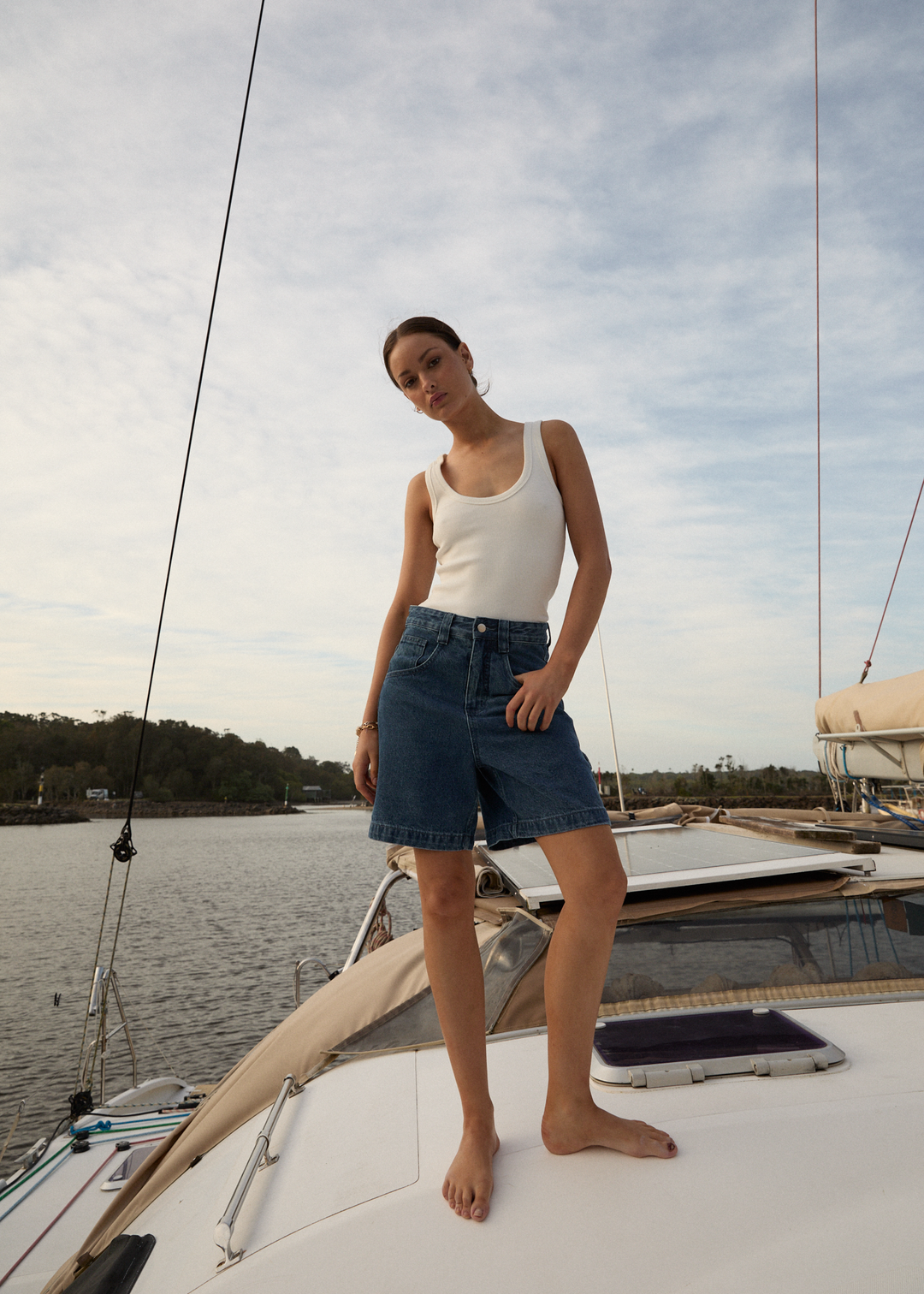 AFENDS Womens Emilie - Denim Workwear Short - Authentic Blue - Sustainable Clothing - Streetwear