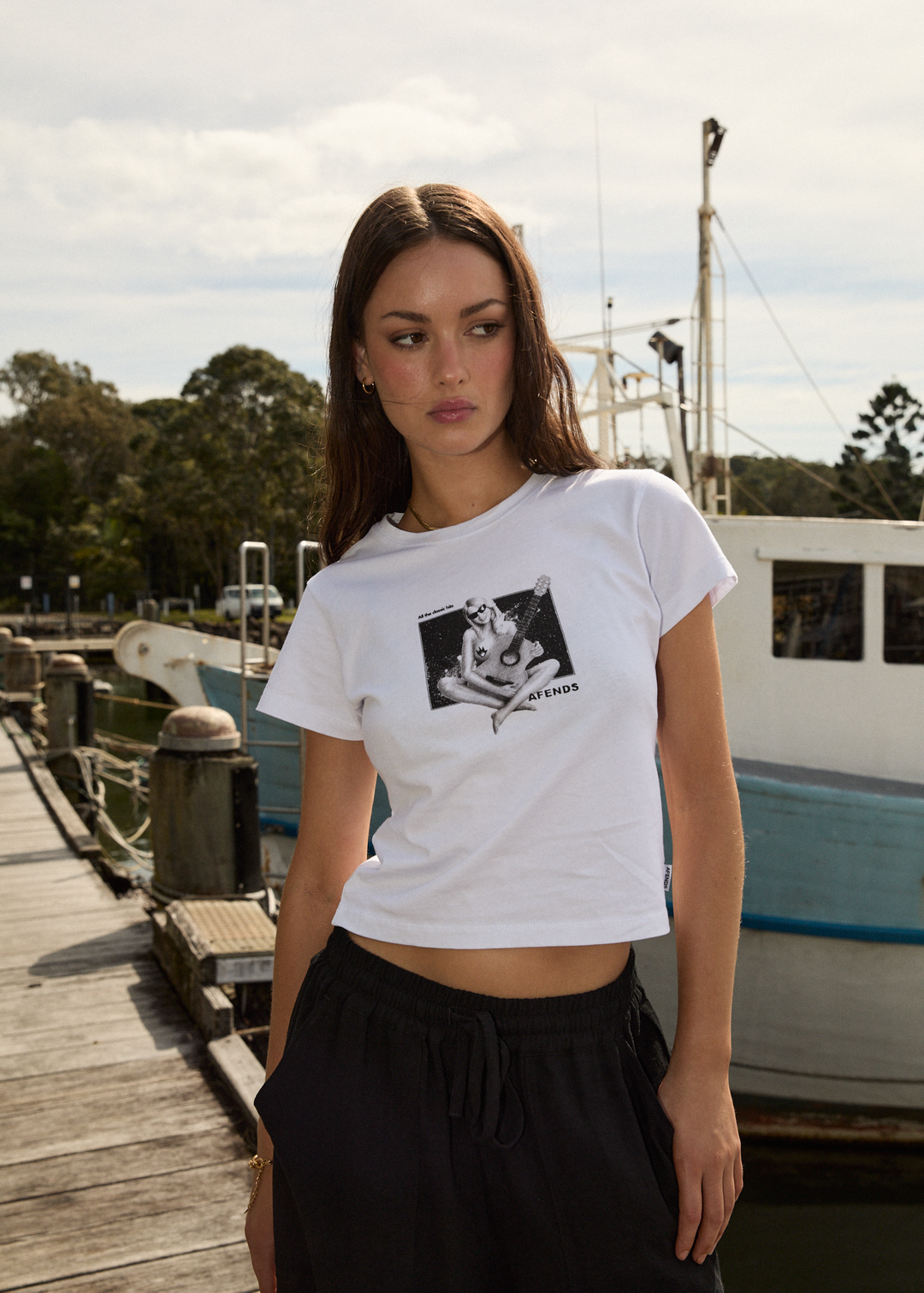 AFENDS Womens Classic Hits - Baby Tee - White - Sustainable Clothing - Streetwear