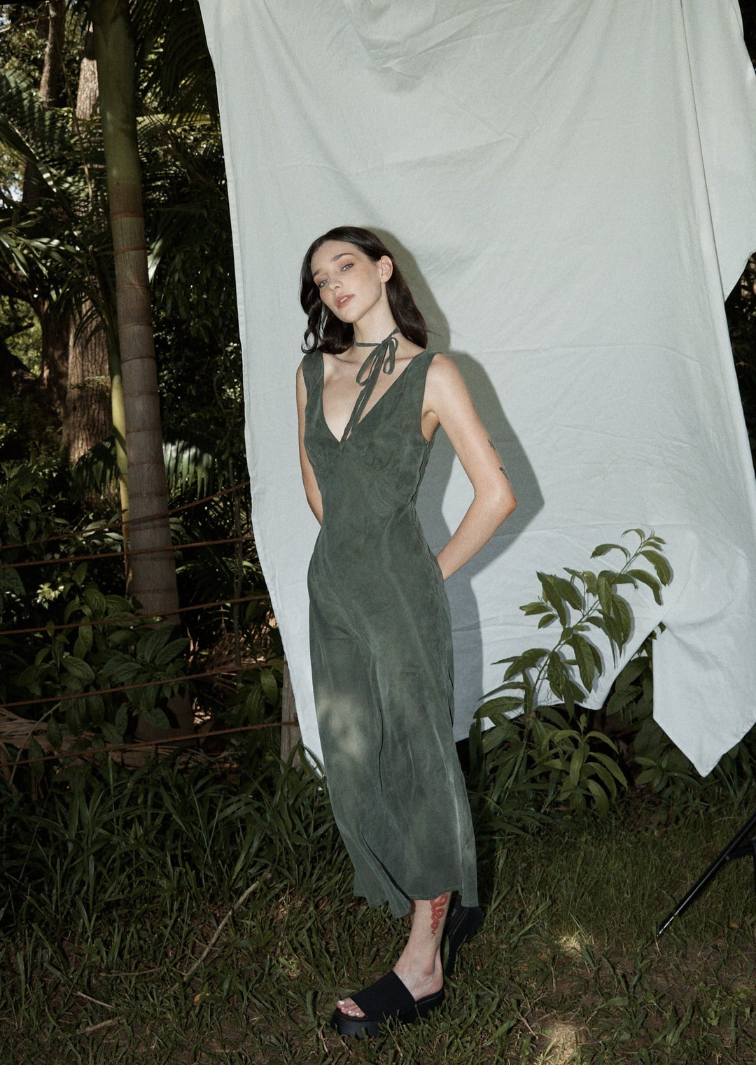 AFENDS Womens Gia - Cupro Maxi Dress - Deep Green - Sustainable Clothing - Streetwear