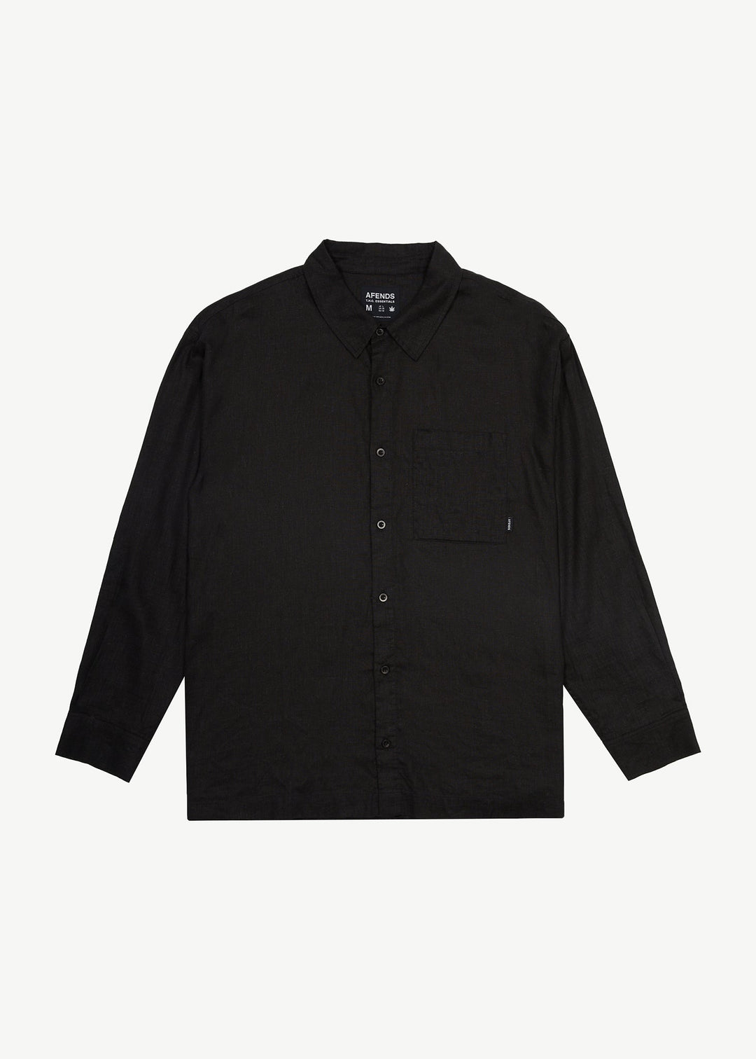 AFENDS Mens Everyday - Cuban Long Sleeve Shirt - Black - Sustainable Clothing - Streetwear