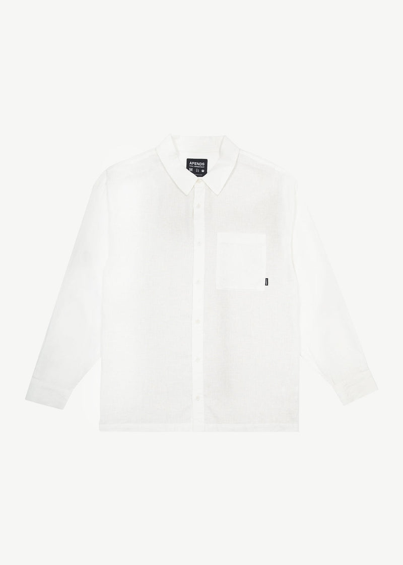 AFENDS Mens Everyday - Cuban Long Sleeve Shirt - White