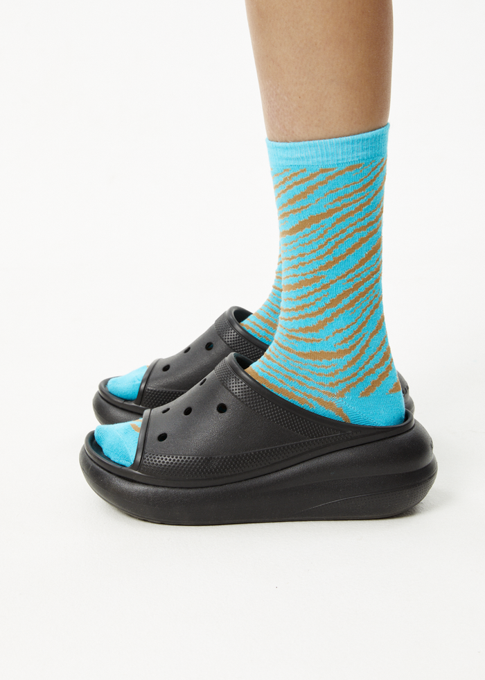 Afends Unisex Adi - Hemp Crew Socks - Blue Stripe - Sustainable Clothing - Streetwear