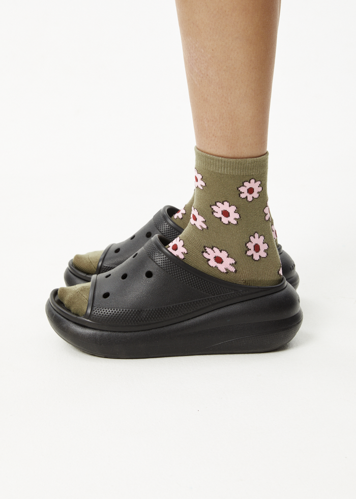 Afends Unisex Flower - Crew Socks - Olive - Sustainable Clothing - Streetwear