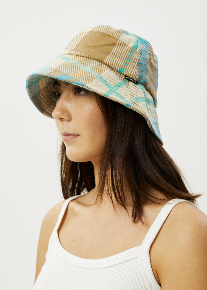 Afends Unisex Millie - Hemp Reverse Fleece Bucket Hat - Tan Check - Sustainable Clothing - Streetwear