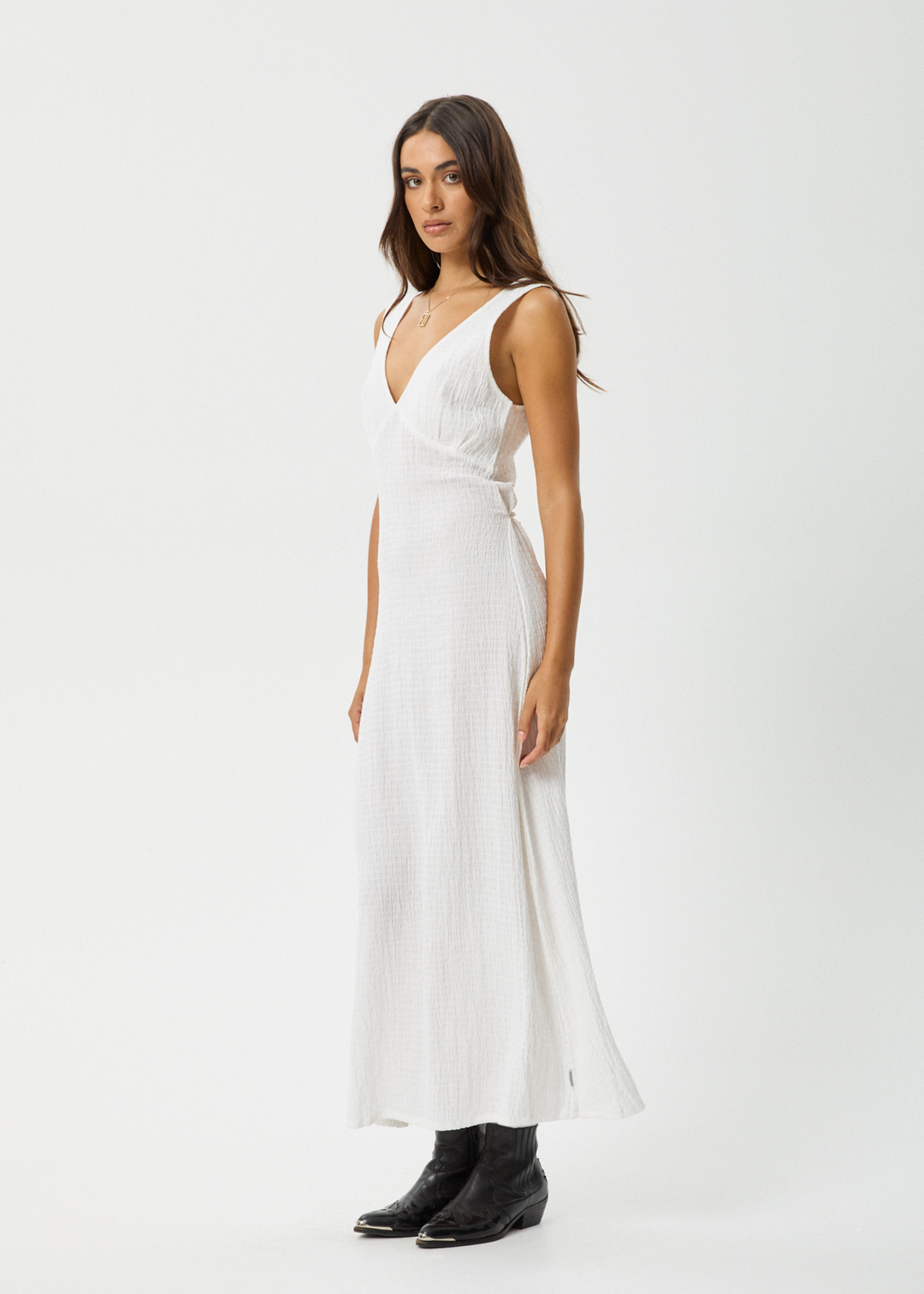 AFENDS Womens Focus - Seersucker Maxi Dress - White - Sustainable Clothing - Streetwear