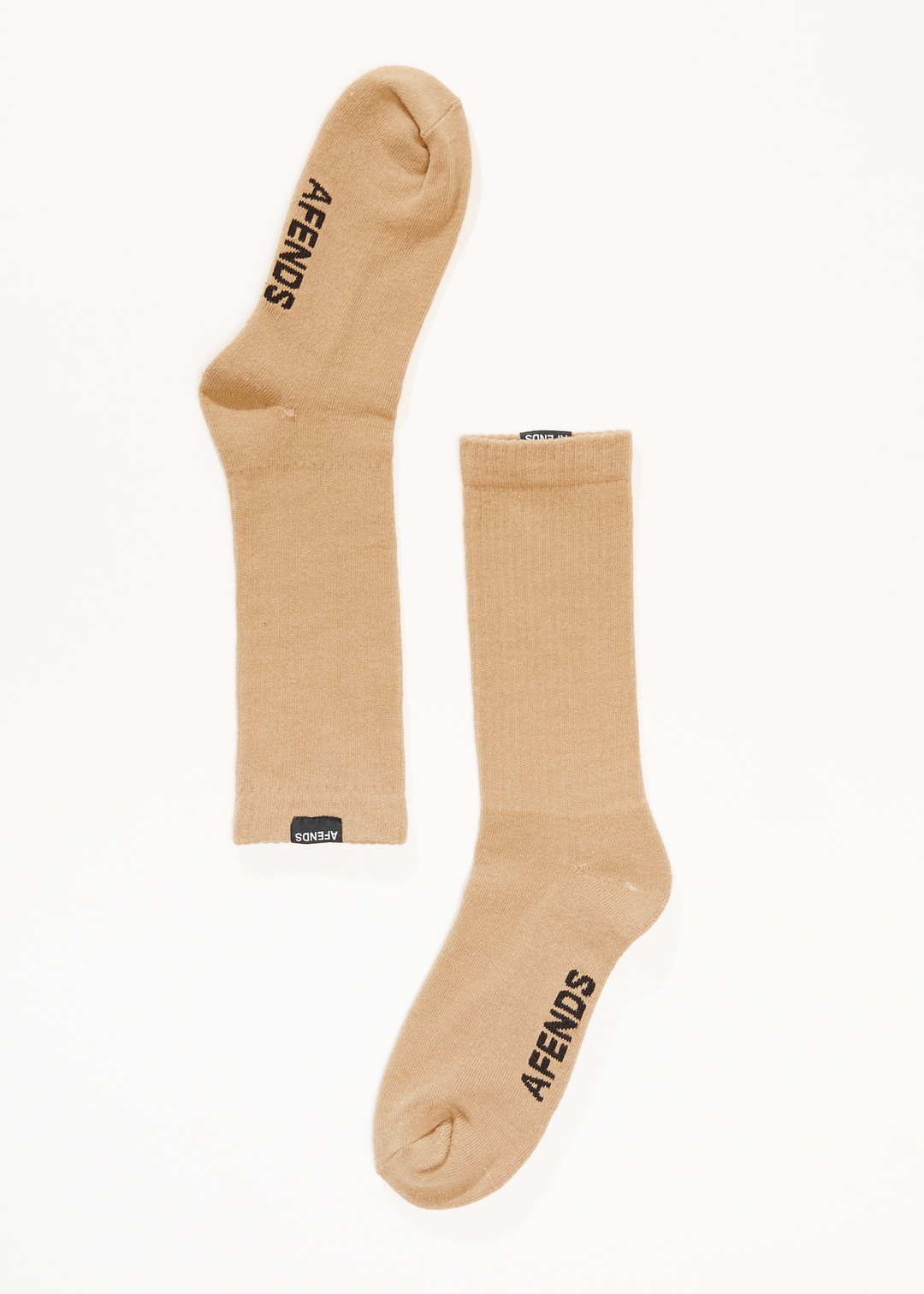 AFENDS Mens Everyday - Ribbed Crew Socks - Taupe - Sustainable Clothing - Streetwear