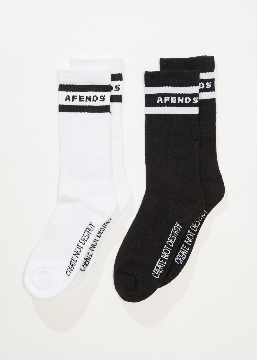 AFENDS Mens Create Not Destroy - Socks Two Pack - Black / White - Sustainable Clothing - Streetwear