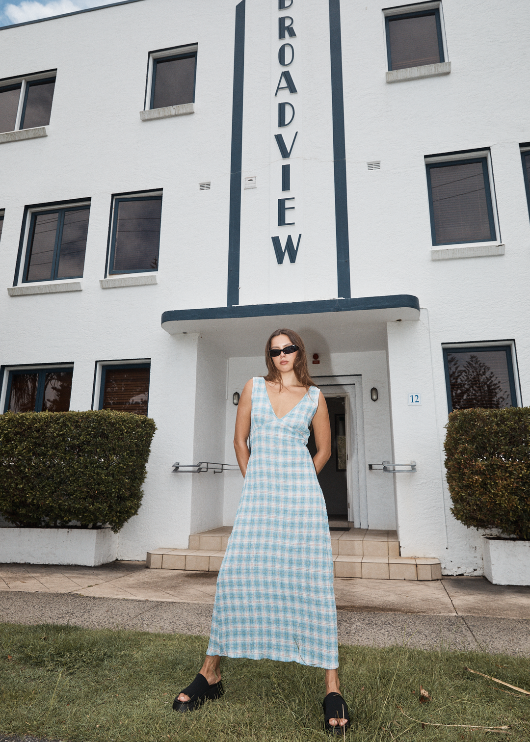 AFENDS Womens Position - Seersucker Check Maxi Dress - Lake Check - Sustainable Clothing - Streetwear