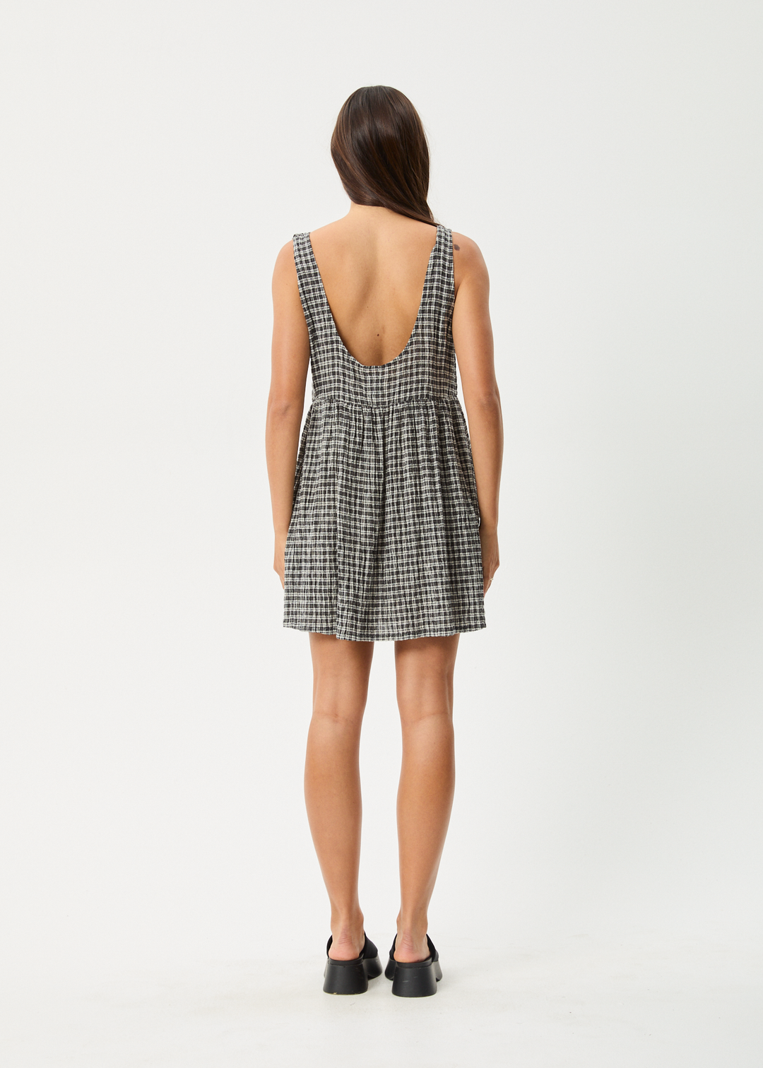 AFENDS Womens Asta Jesse - Seersucker Mini Dress - Steel Check - Sustainable Clothing - Streetwear