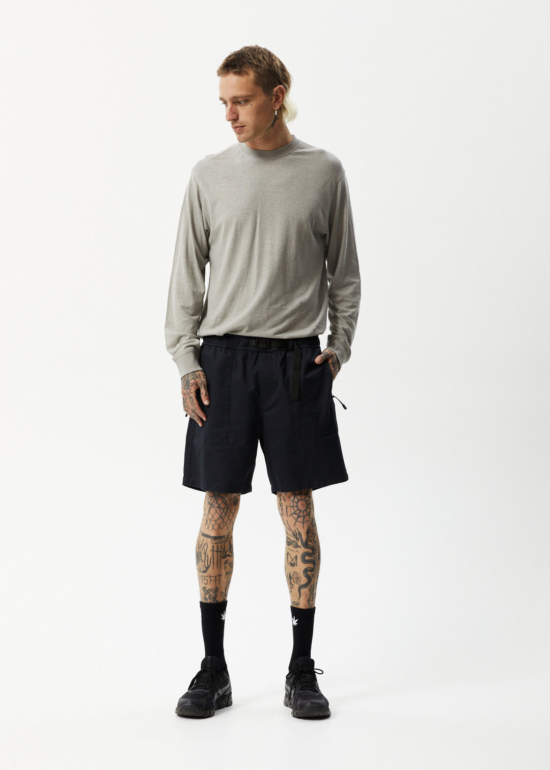 Afends Mens Cabal - Hemp Elastic Waist Shorts - Black - Sustainable Clothing - Streetwear