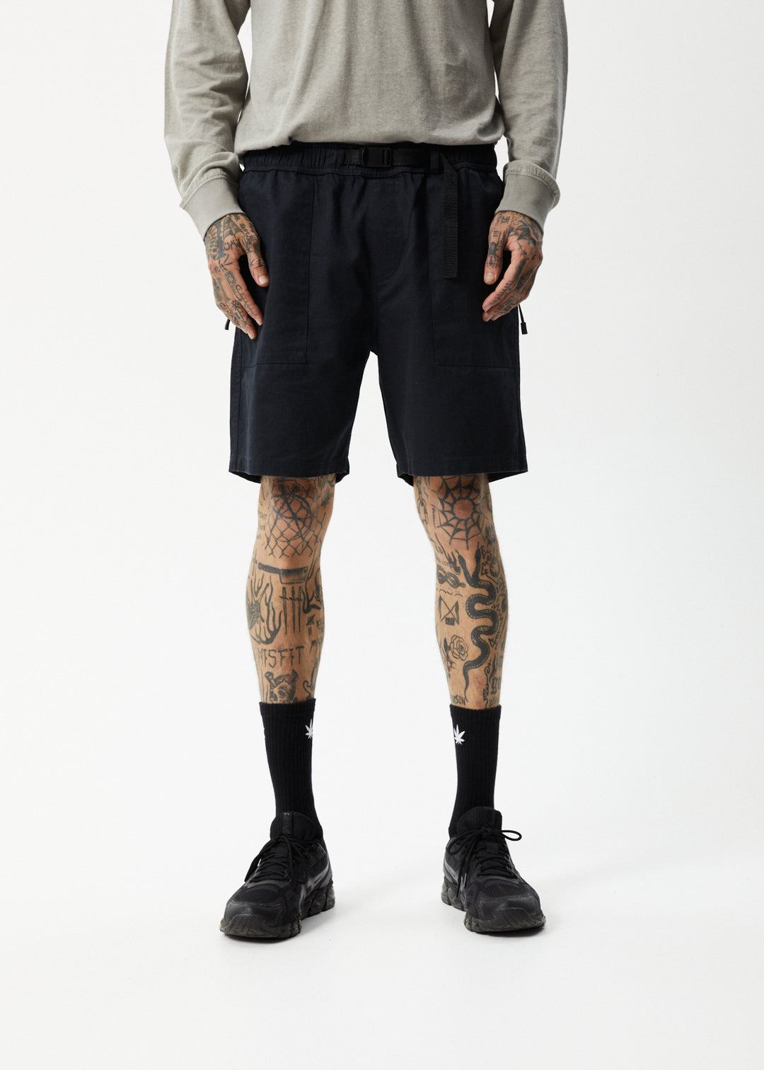 Afends Mens Cabal - Hemp Elastic Waist Shorts - Black - Sustainable Clothing - Streetwear