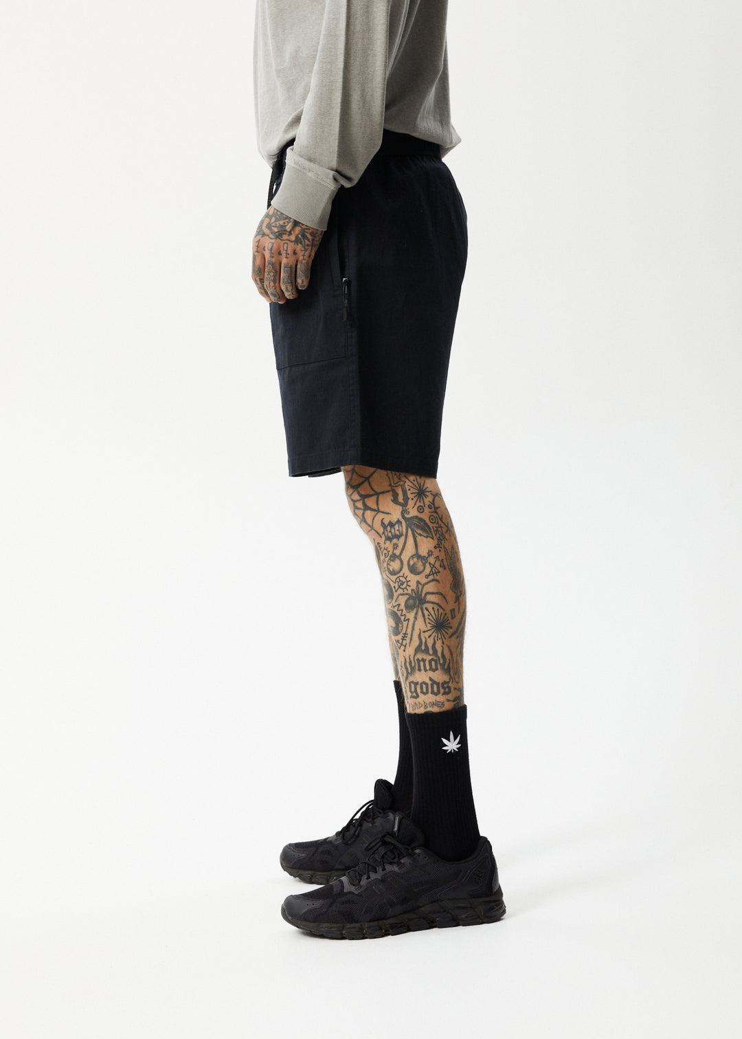 Afends Mens Cabal - Hemp Elastic Waist Shorts - Black - Sustainable Clothing - Streetwear