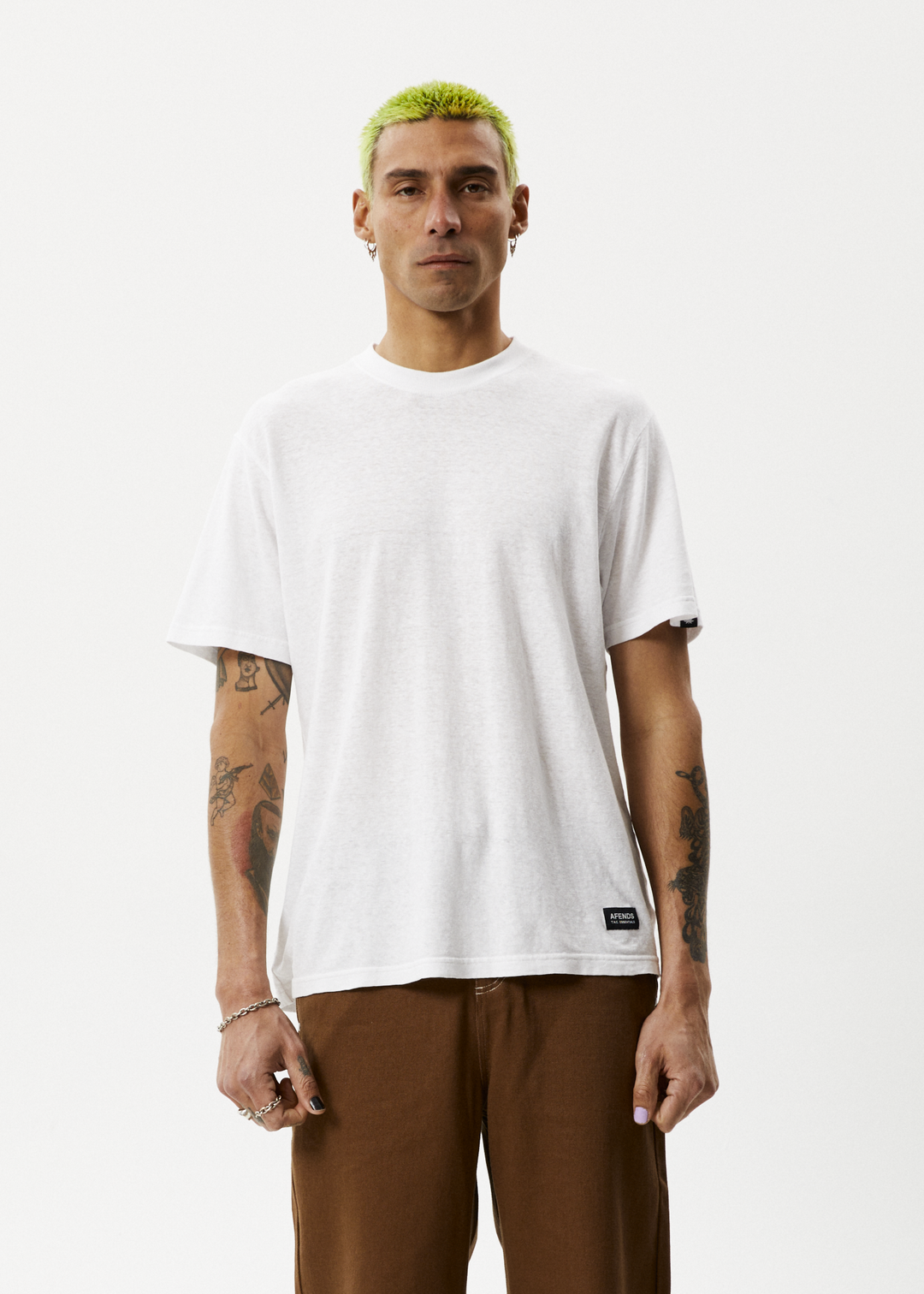 AFENDS Mens Classic - Hemp Retro T-Shirt - White - Sustainable Clothing - Streetwear