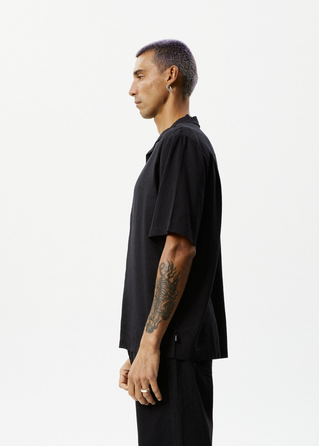 AFENDS Mens Daily - Hemp Cuban Short Sleeve Shirt - Black - Sustainable Clothing - Streetwear