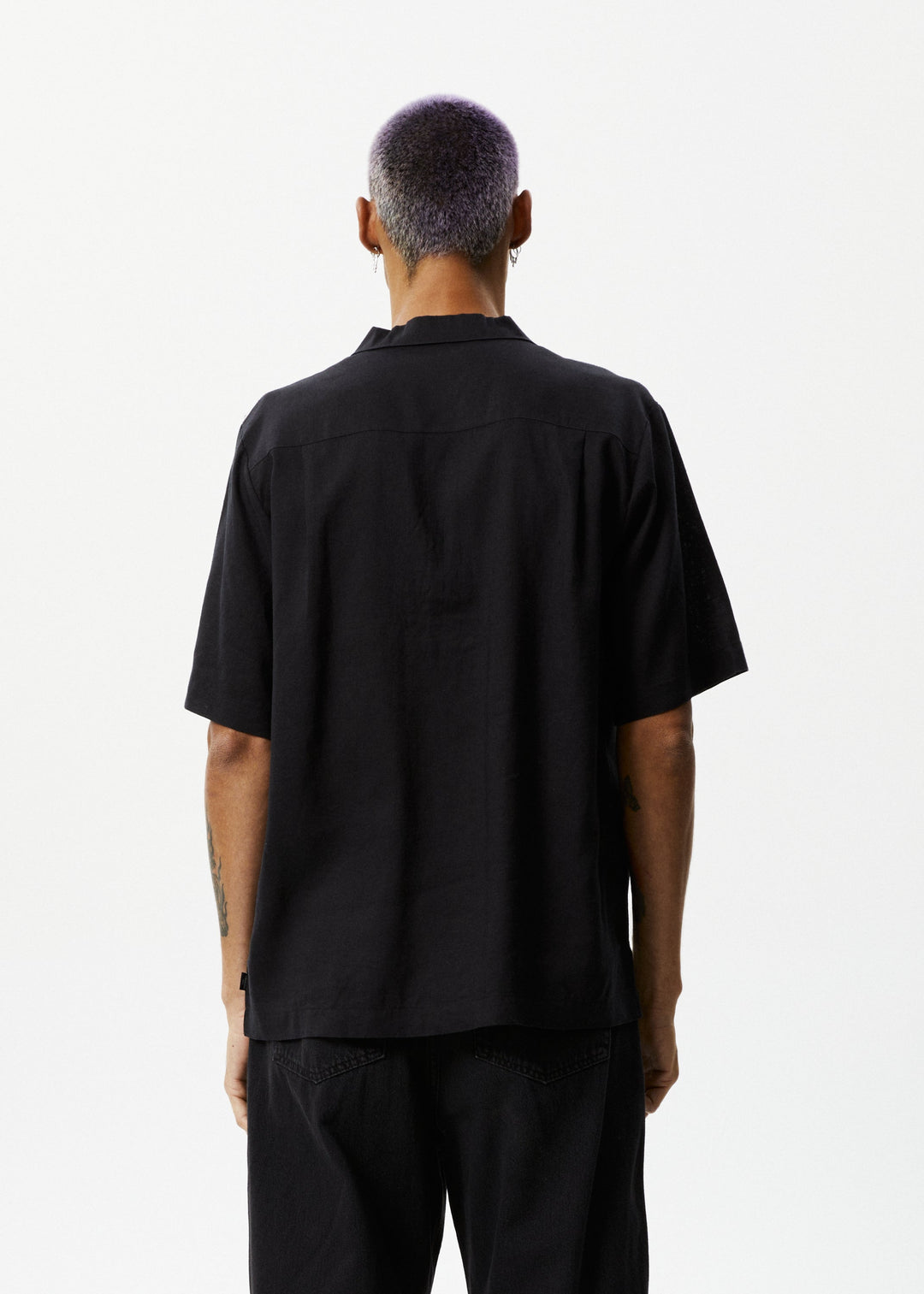 AFENDS Mens Daily - Hemp Cuban Short Sleeve Shirt - Black - Sustainable Clothing - Streetwear