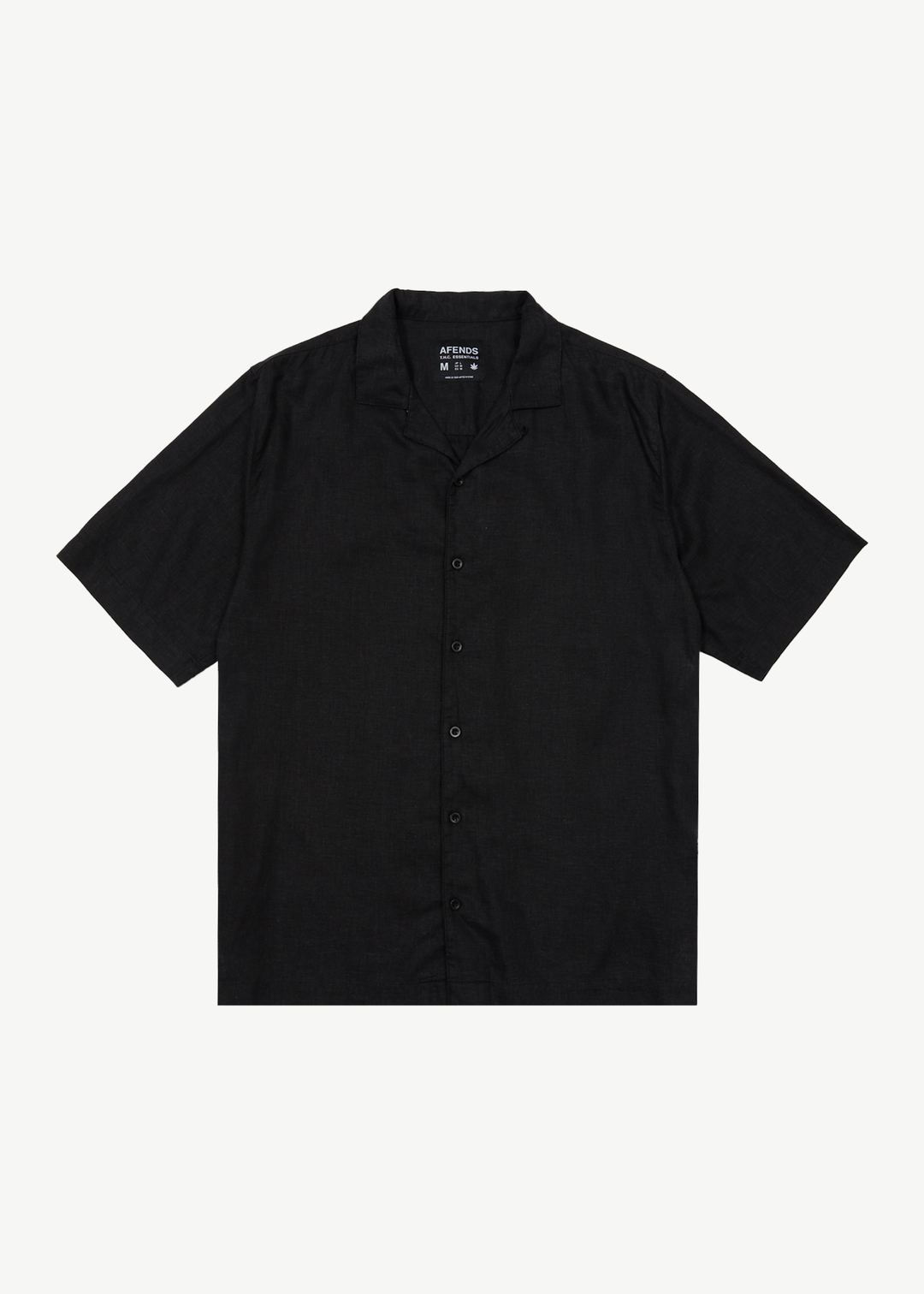 AFENDS Mens Daily - Hemp Cuban Short Sleeve Shirt - Black - Sustainable Clothing - Streetwear