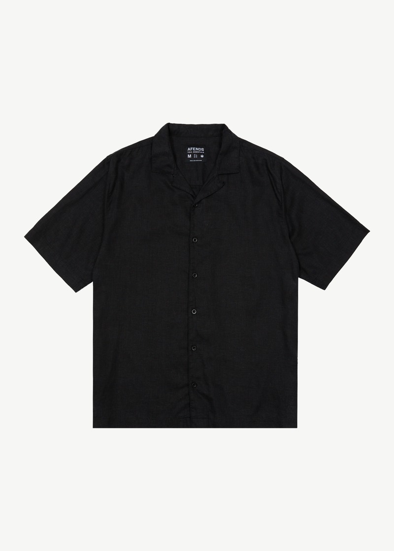 AFENDS Mens Daily - Hemp Cuban Short Sleeve Shirt - Black