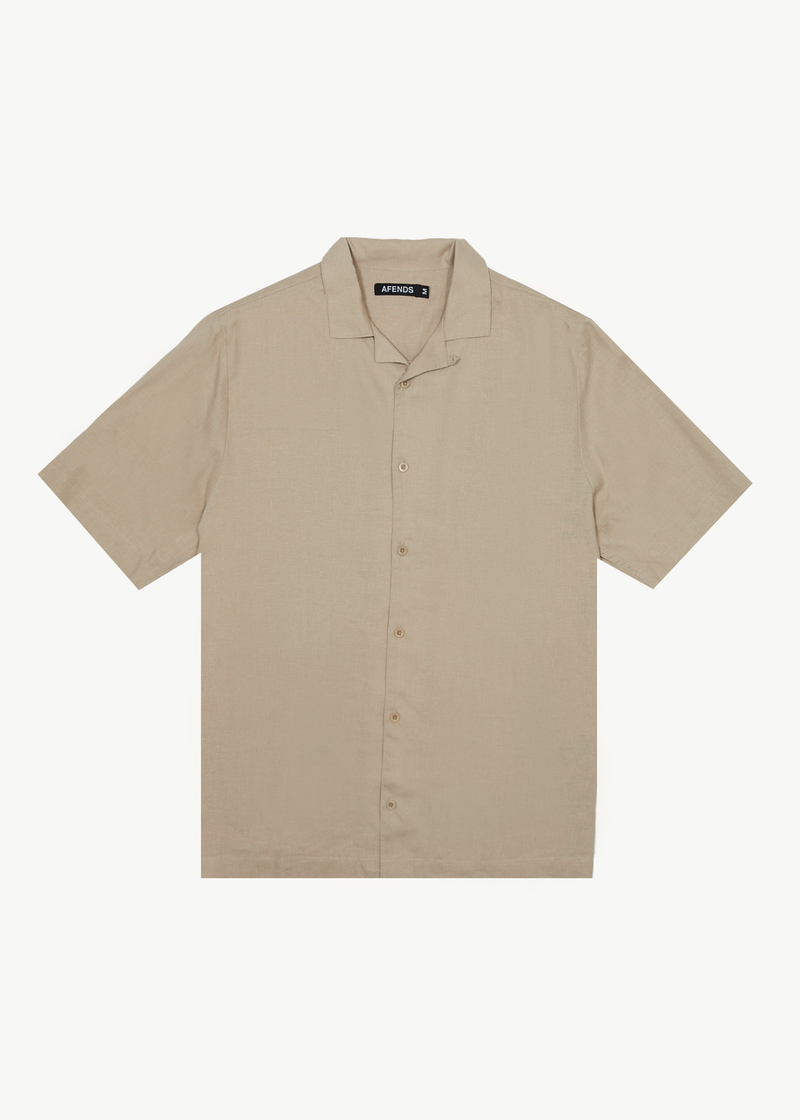 AFENDS Mens Daily - Hemp Cuban Short Sleeve Shirt - Taupe