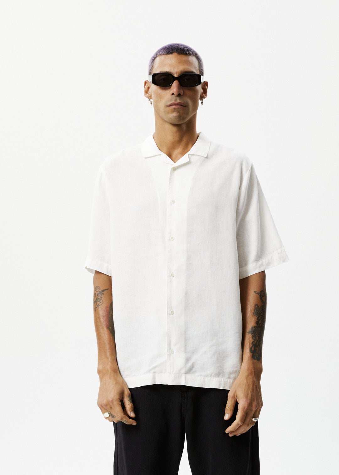 AFENDS Mens Daily - Hemp Cuban Short Sleeve Shirt - White - Sustainable Clothing - Streetwear