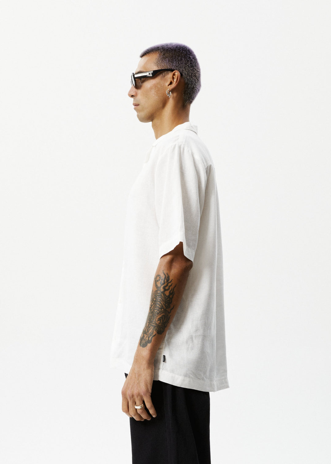 AFENDS Mens Daily - Hemp Cuban Short Sleeve Shirt - White - Sustainable Clothing - Streetwear