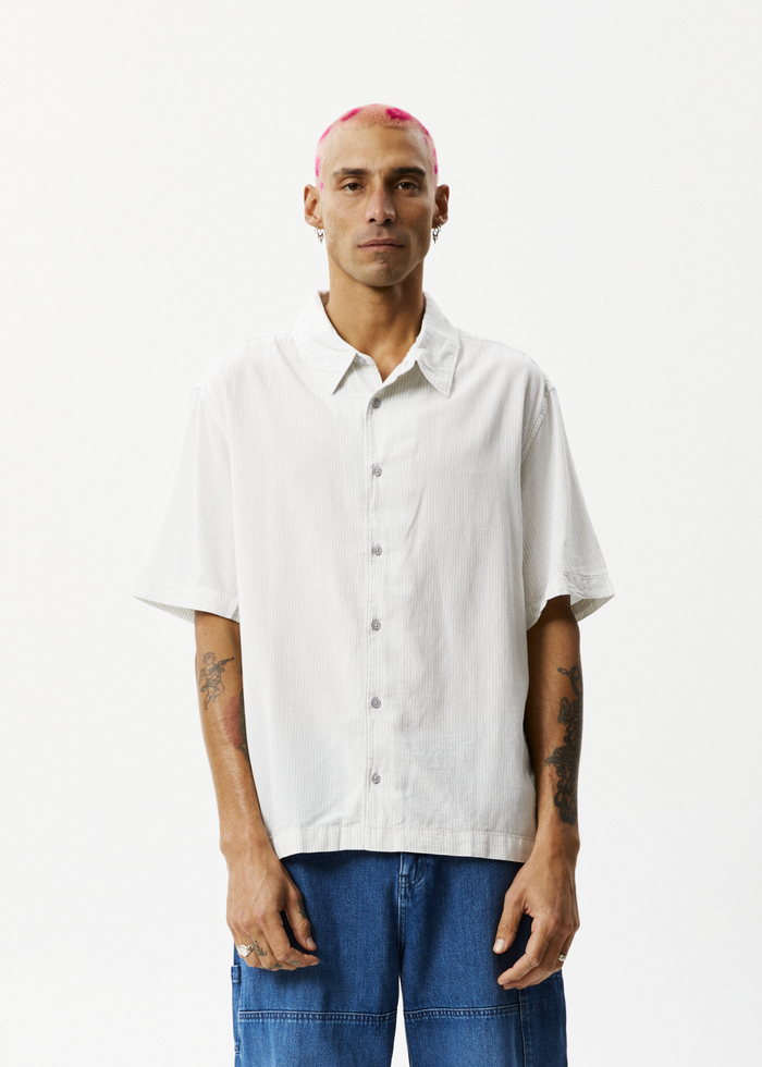 Afends Mens Locked Up - Recycled Striped Short Sleeve Shirt - Smoke - Sustainable Clothing - Streetwear