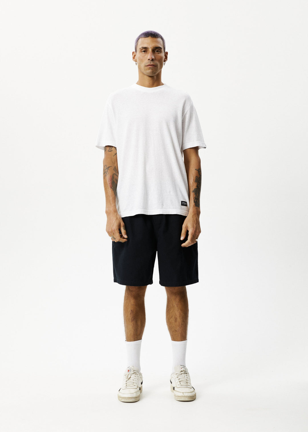 AFENDS Mens Ninety Eights - Recycled Baggy Elastic Waist Shorts - Black - Sustainable Clothing - Streetwear