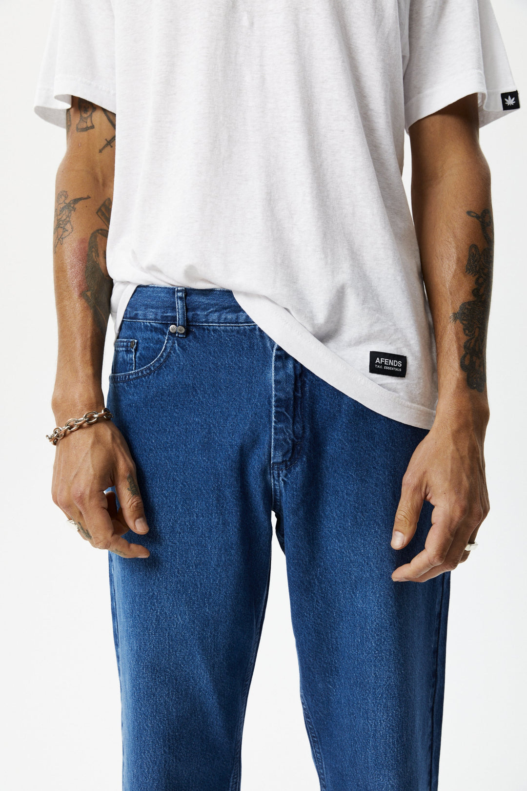 AFENDS Mens Ninety Twos - Denim Relaxed Jeans - Authentic Blue - Sustainable Clothing - Streetwear