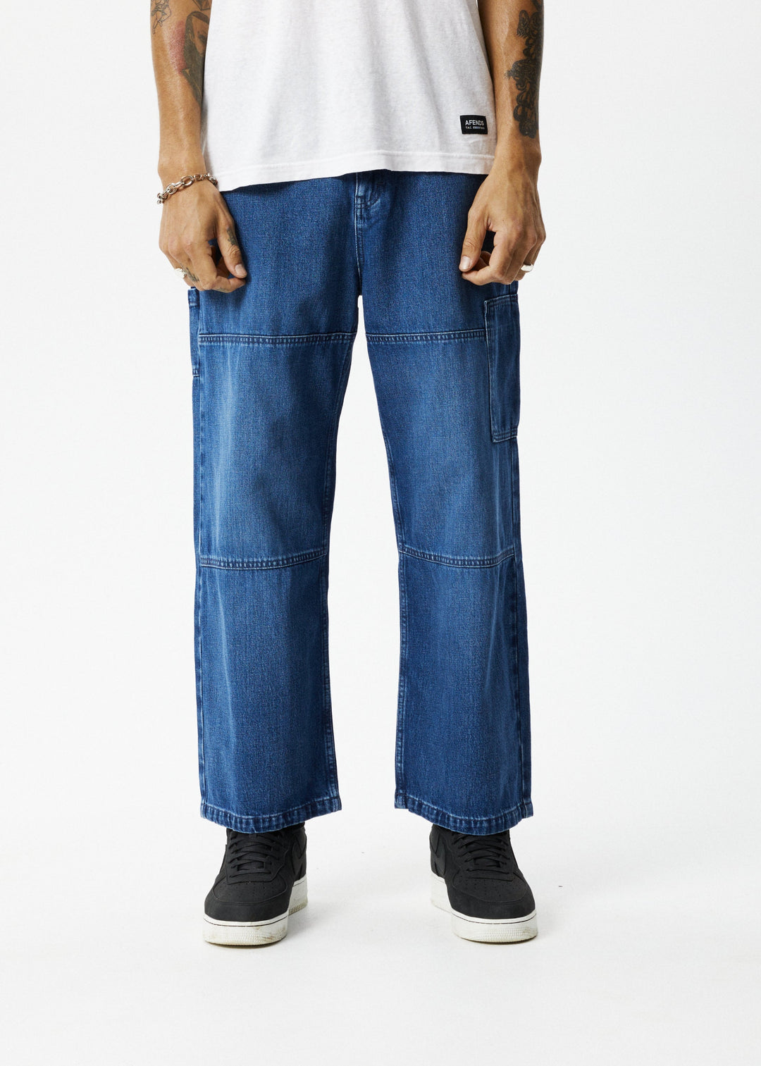 AFENDS Mens Richmond - Denim Baggy Carpenter Jeans - Authentic Blue - Sustainable Clothing - Streetwear