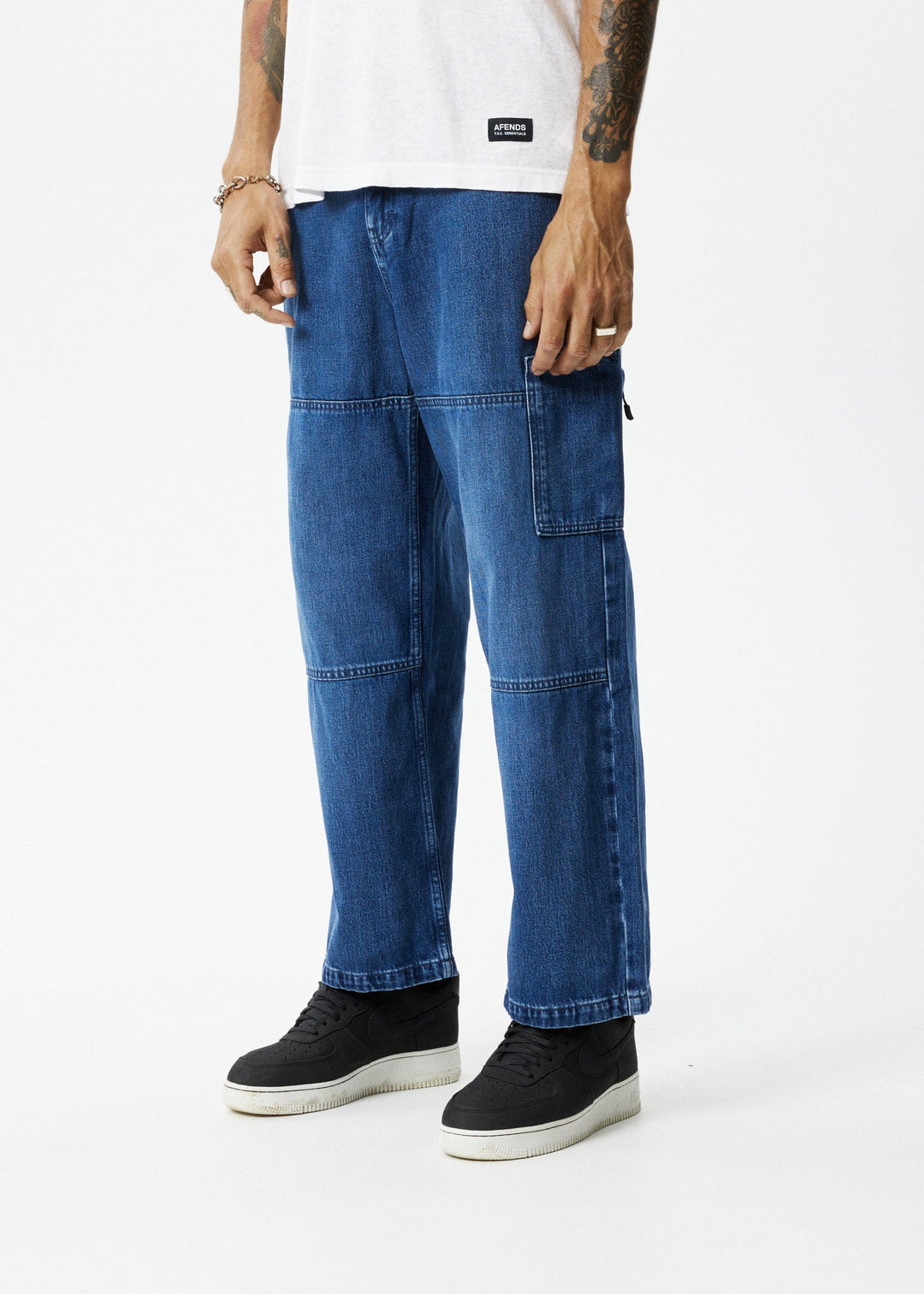 AFENDS Mens Richmond - Denim Baggy Carpenter Jeans - Authentic Blue - Sustainable Clothing - Streetwear