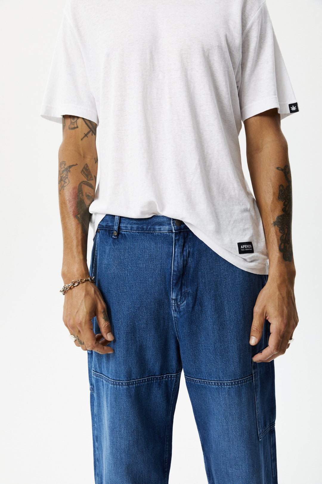 AFENDS Mens Richmond - Denim Baggy Carpenter Jeans - Authentic Blue - Sustainable Clothing - Streetwear