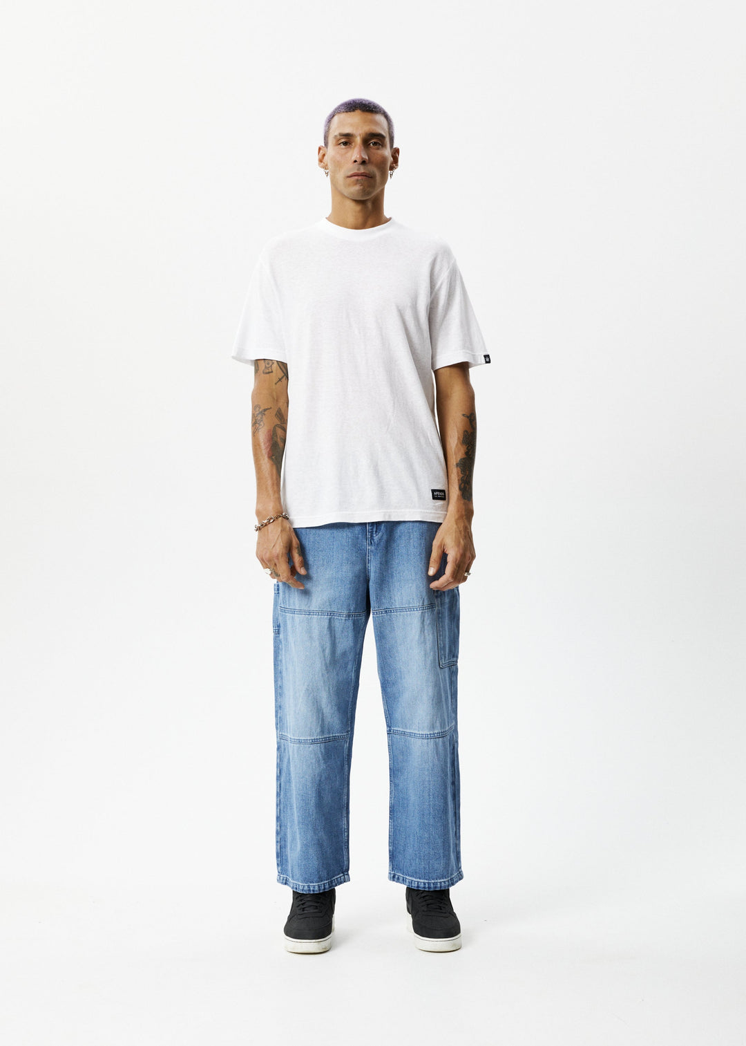 AFENDS Mens Richmond - Hemp Denim Baggy Workwear Jeans - Worn Blue - Sustainable Clothing - Streetwear