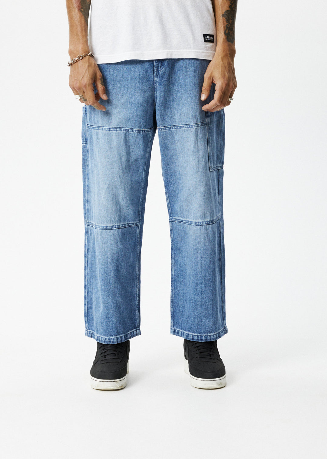 AFENDS Mens Richmond - Hemp Denim Baggy Workwear Jeans - Worn Blue - Sustainable Clothing - Streetwear