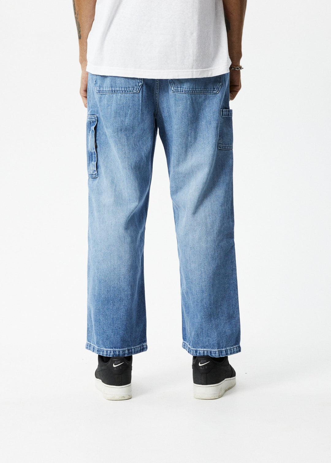 AFENDS Mens Richmond - Hemp Denim Baggy Workwear Jeans - Worn Blue - Sustainable Clothing - Streetwear