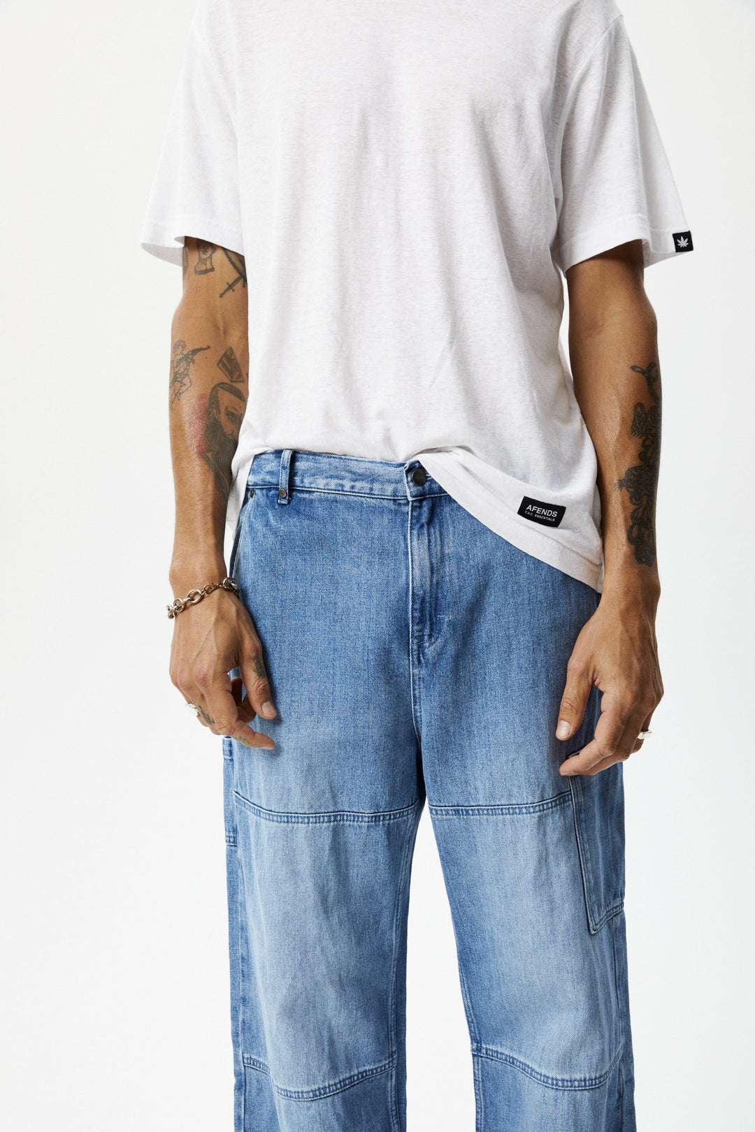 AFENDS Mens Richmond - Hemp Denim Baggy Workwear Jeans - Worn Blue - Sustainable Clothing - Streetwear