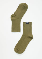 Afends Unisex The Essential - Hemp Ribbed Crew Socks - Olive - Afends unisex the essential   hemp ribbed crew socks   olive   sustainable clothing   streetwear