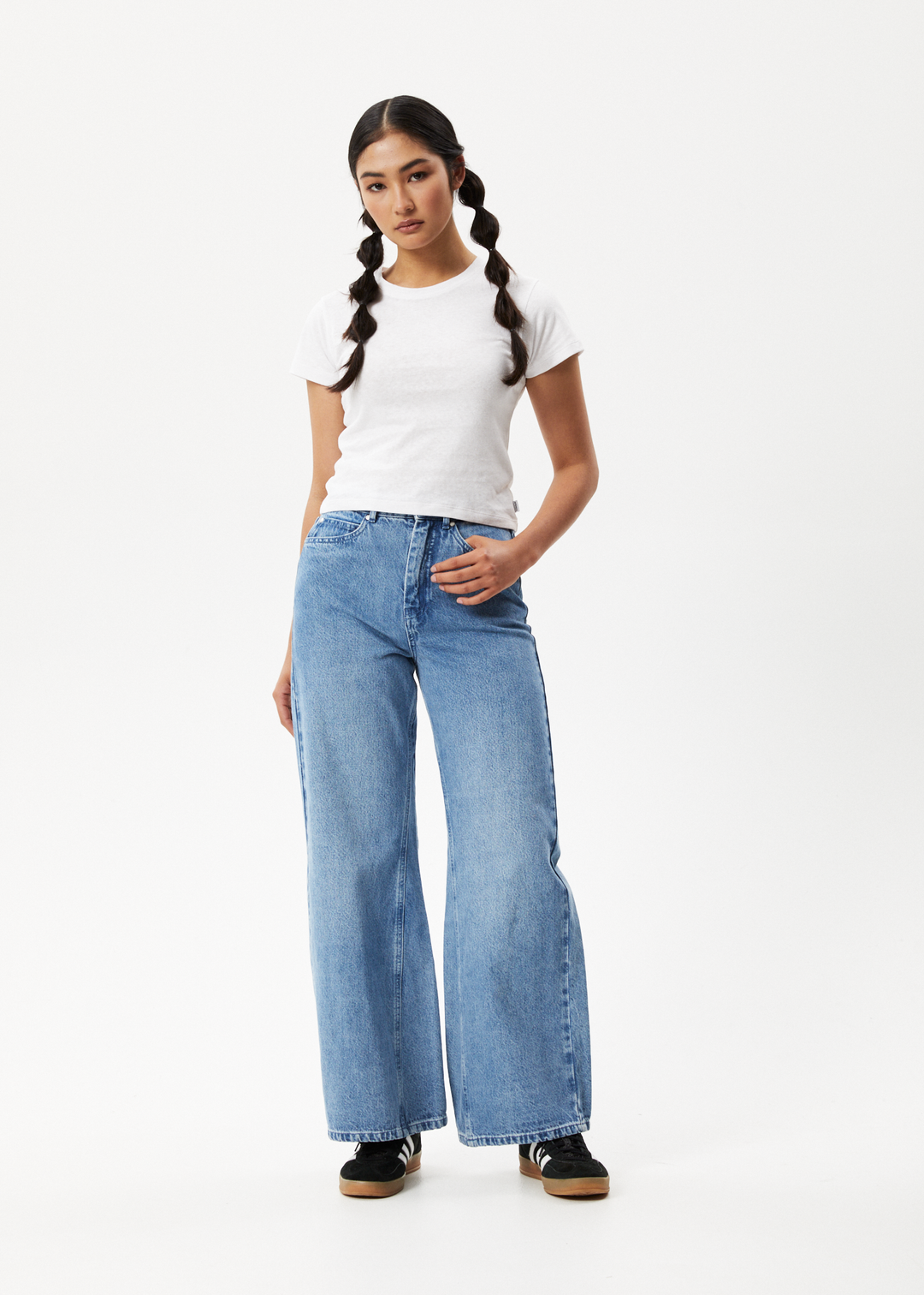 AFENDS Womens Gigi - Hemp Denim Flared Jeans - Worn Blue - Sustainable Clothing - Streetwear