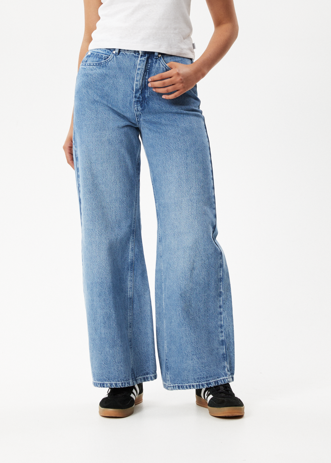 AFENDS Womens Gigi - Hemp Denim Flared Jeans - Worn Blue - Sustainable Clothing - Streetwear