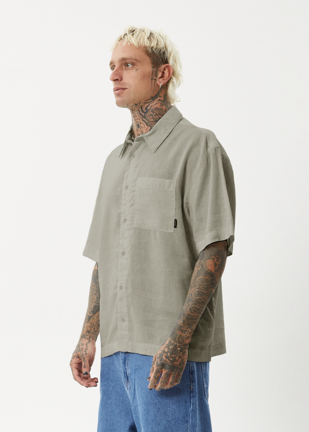 AFENDS Mens Everyday - Short Sleeve Shirt - Olive - Sustainable Clothing - Streetwear