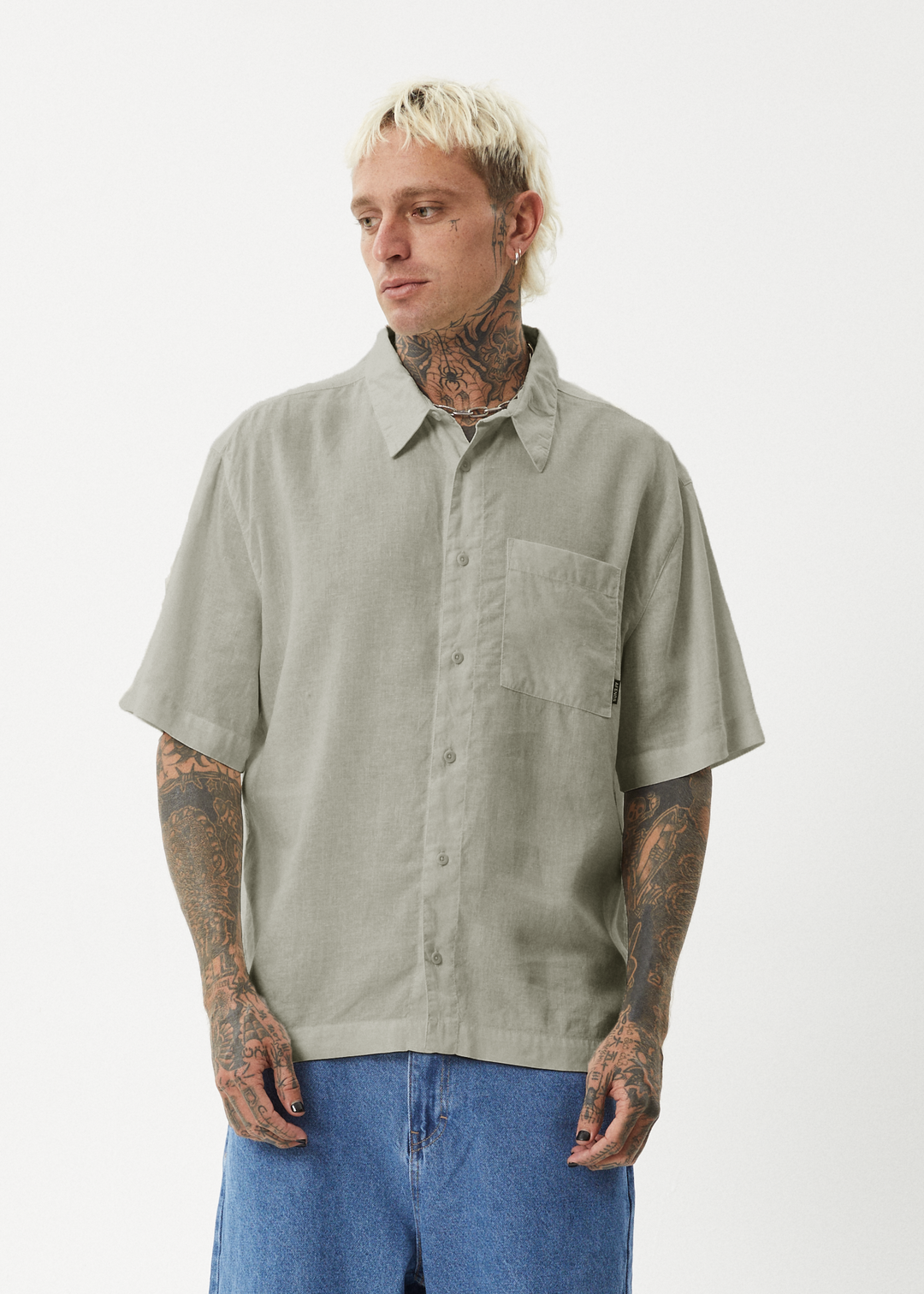 AFENDS Mens Everyday - Short Sleeve Shirt - Olive - Sustainable Clothing - Streetwear