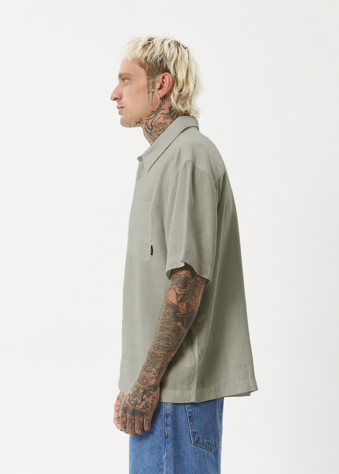 AFENDS Mens Everyday - Short Sleeve Shirt - Olive - Sustainable Clothing - Streetwear