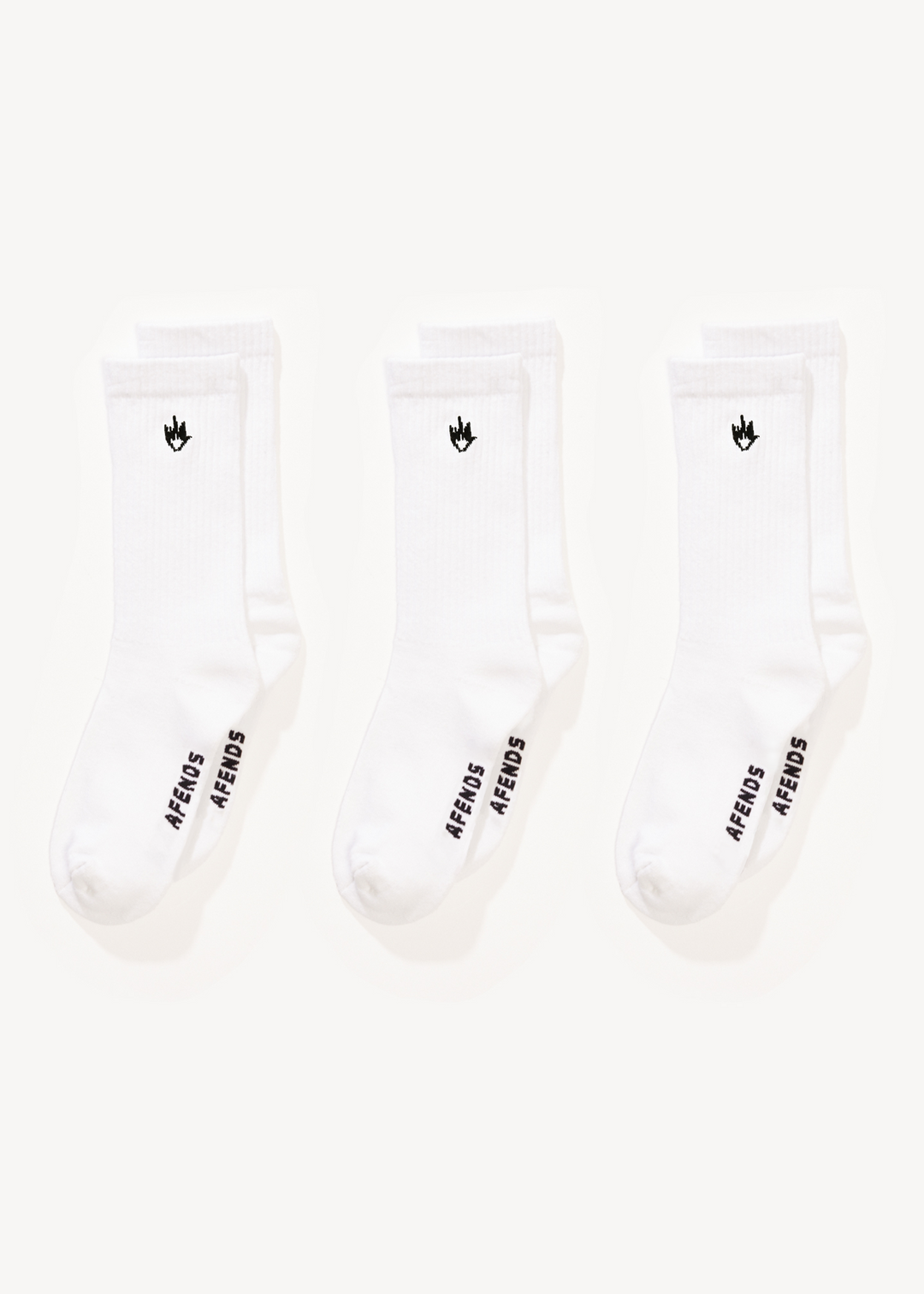 AFENDS Mens Flame - Socks Three Pack - White - Sustainable Clothing - Streetwear