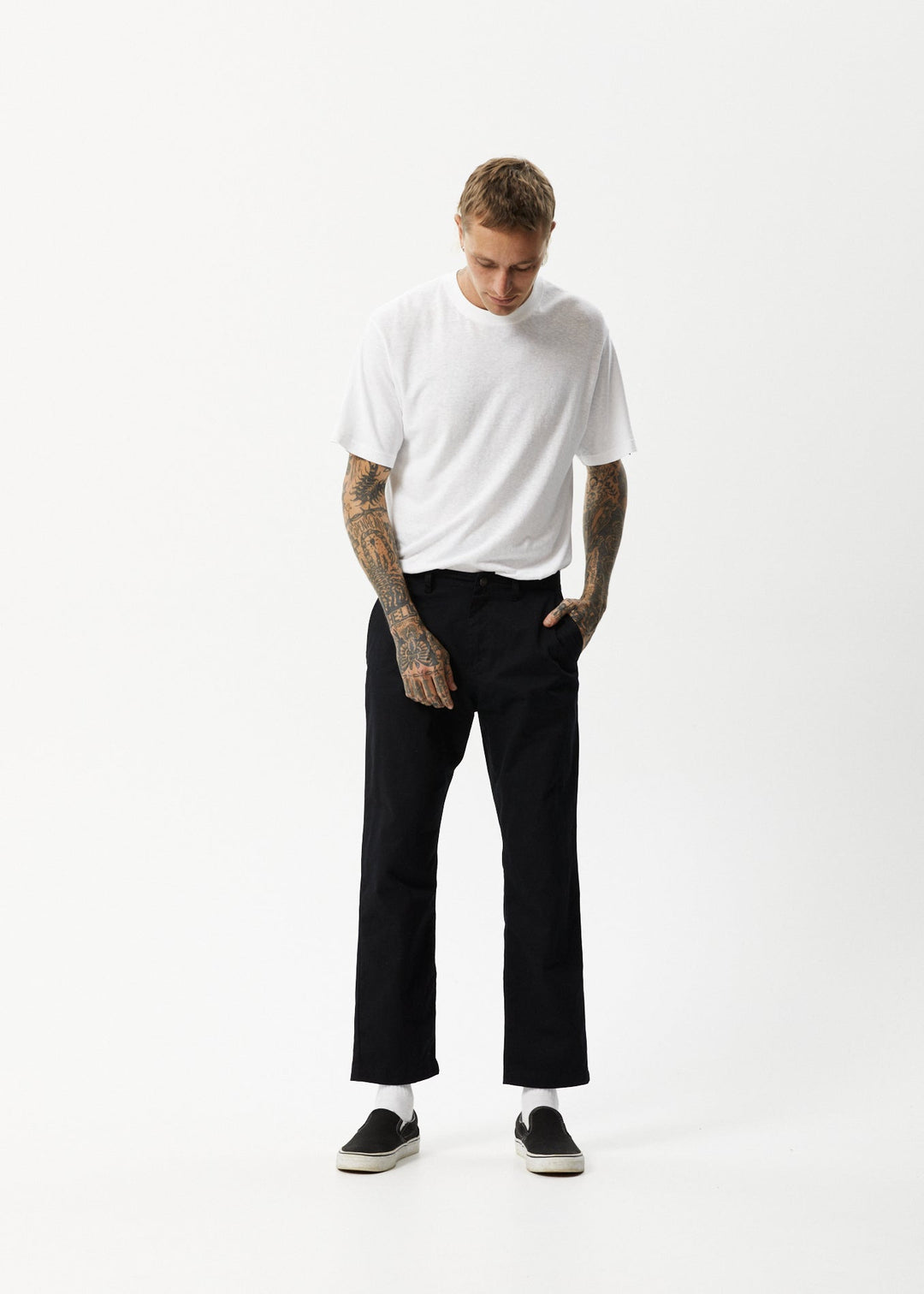 AFENDS Mens Ninety Twos - Recycled Chino Pant - Black - Sustainable Clothing - Streetwear