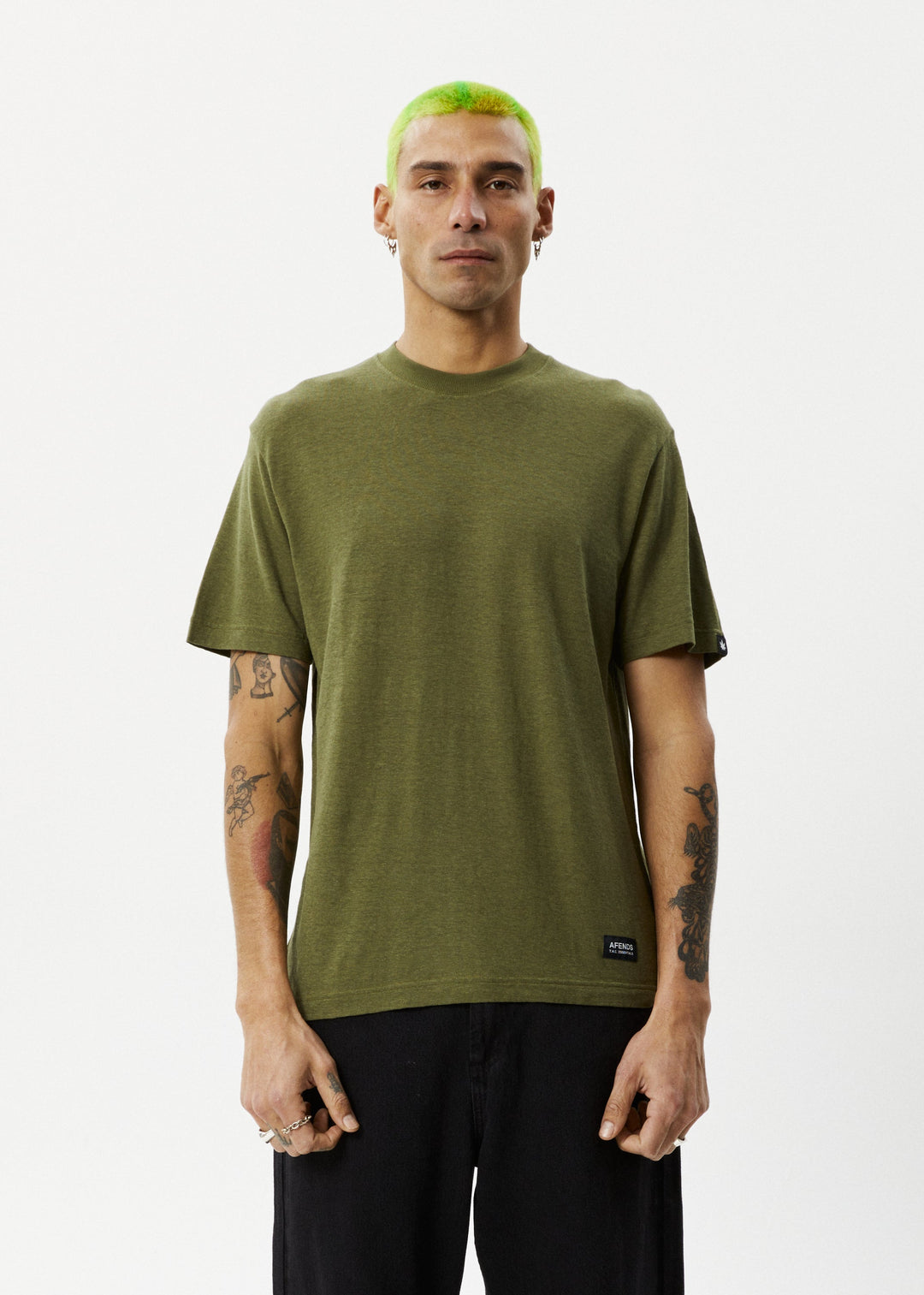 AFENDS Mens Classic - Hemp Retro T-Shirt - Military - Sustainable Clothing - Streetwear