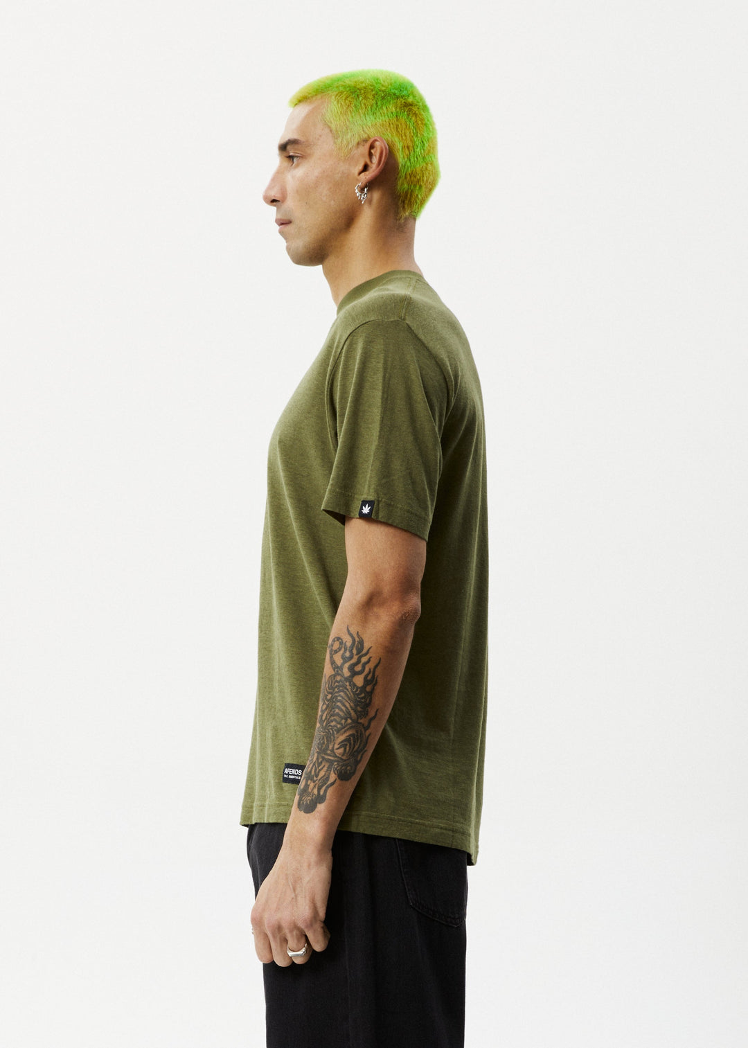 AFENDS Mens Classic - Hemp Retro T-Shirt - Military - Sustainable Clothing - Streetwear