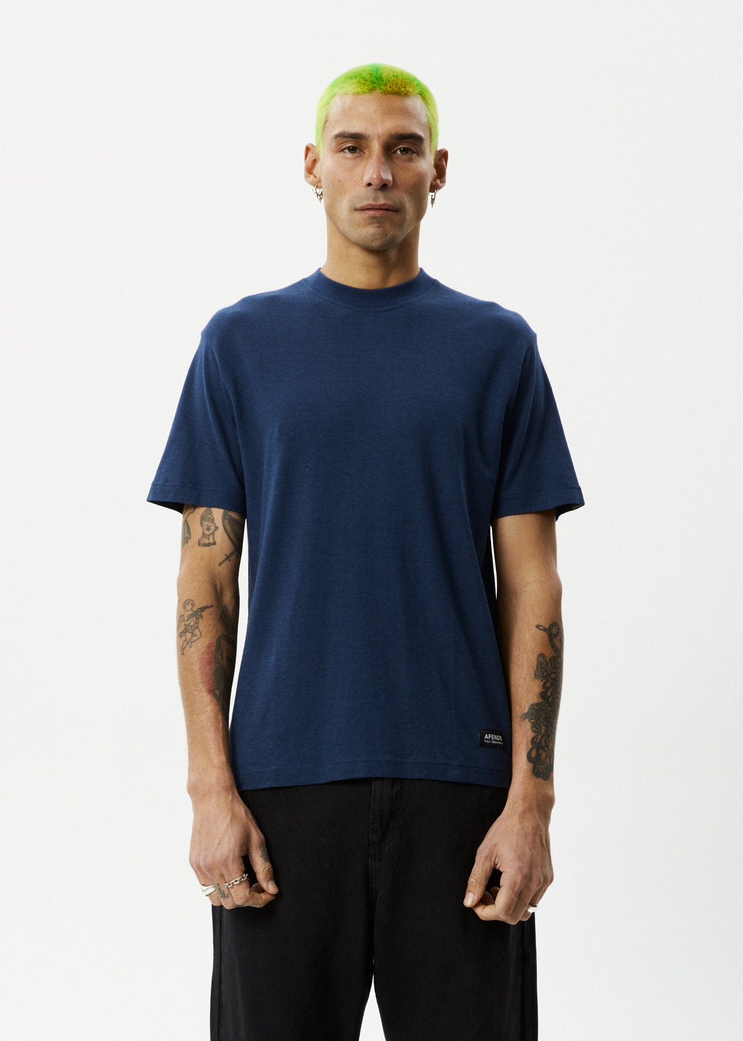 AFENDS Mens Classic - Hemp Retro T-Shirt - Navy - Sustainable Clothing - Streetwear