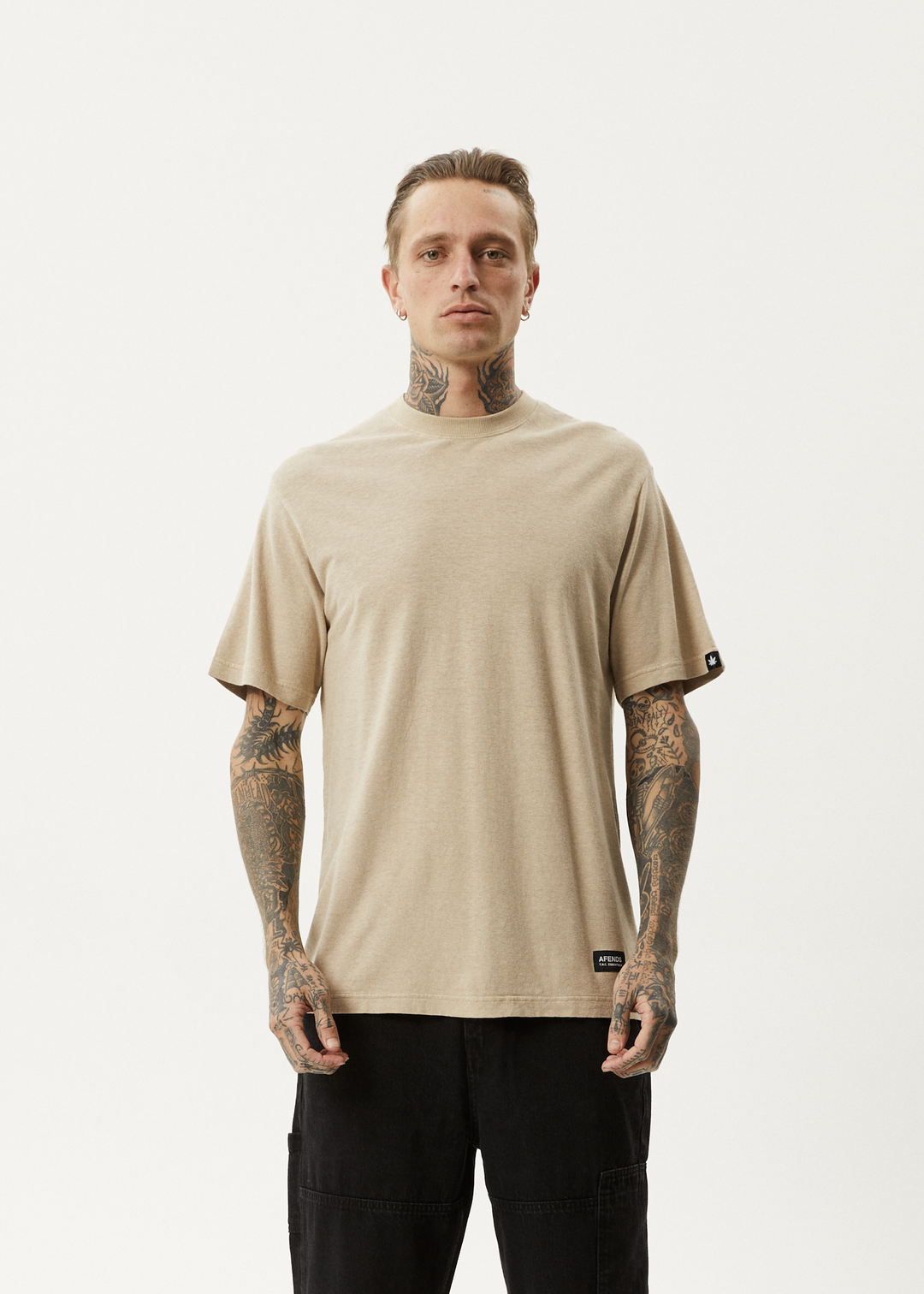 AFENDS Mens Classic - Hemp Retro T-Shirt - Taupe - Sustainable Clothing - Streetwear